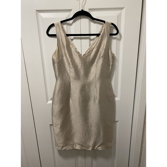 Gilar 100% Silk Fitted Hourglass Silhoutte Lined Sheath Dress Beige -Size 6 - Picture 14 of 14